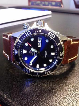 orient blue ray on a calfskin strap